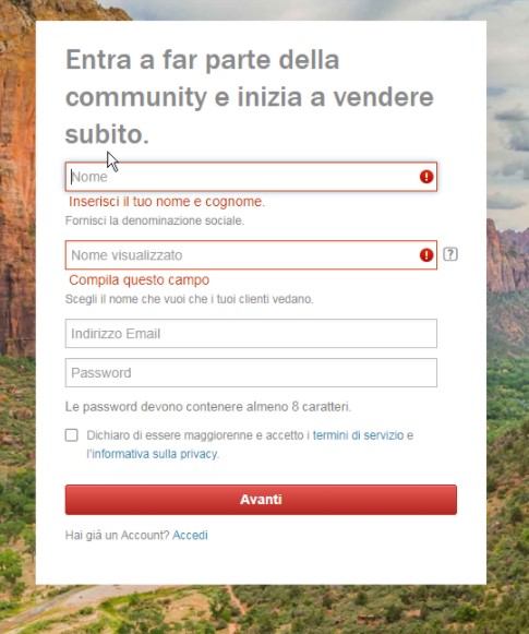 Iscrizione come contributor su Shutterstock, step 2