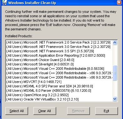 Windows Installer CleanUp Utility