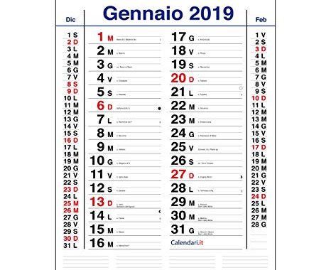 Sui comuni calendari i giorni feriali sono in nero, quelli festivi in rosso.