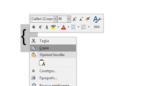 copia di una parentesi graffa su microsoft word