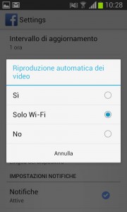 Le opzioni per gestire l'anteprima video sono tre: Sì, Solo Wi-Fi, No.