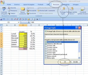 Attivare la protezione di un foglio Excel.