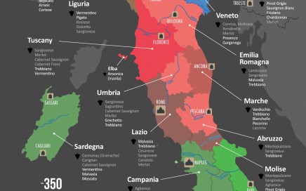 Mappa dei maggiori vini italiani divisi per regione