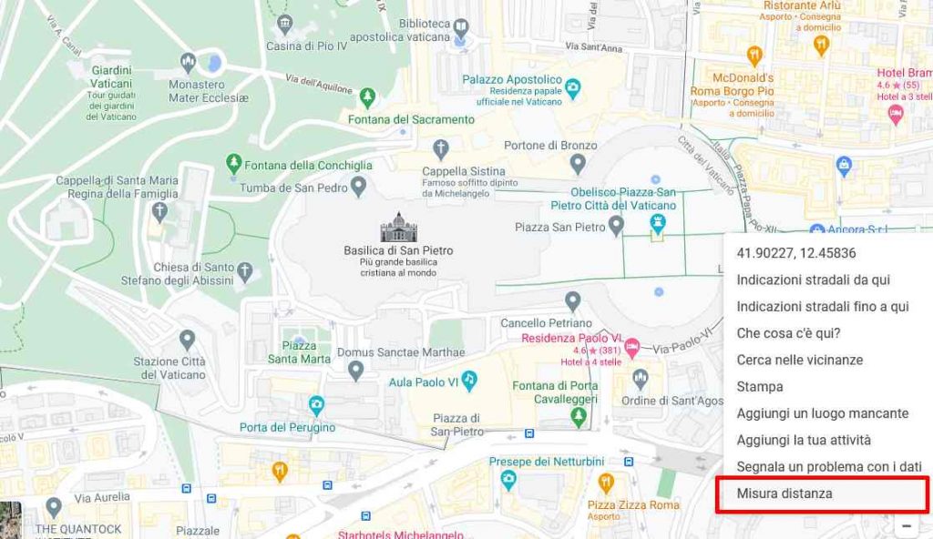 "misura distanza" menu Google Maps PC