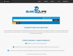 Pagina principale di Music-Clips.net, ottimo sito per convertire e scaricare video Yotube in MP3 (e non solo)