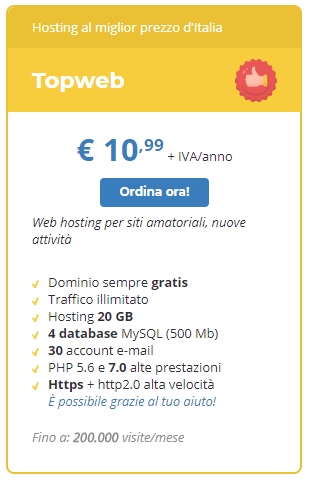 Posta elettronica col tuo dominio personalizzato: a meno di 11 Euro l'anno con il profilo Topweb di Tophost!