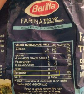 farina barilla 00, contenuto proteine