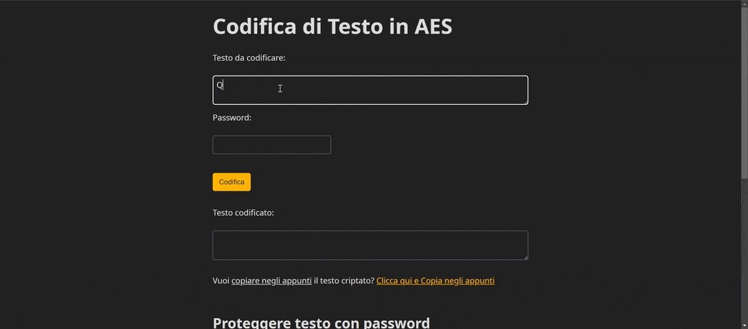 codifica di un messaggio con password AES