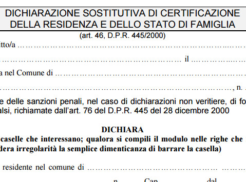 autocertificazione di residenza modulo da